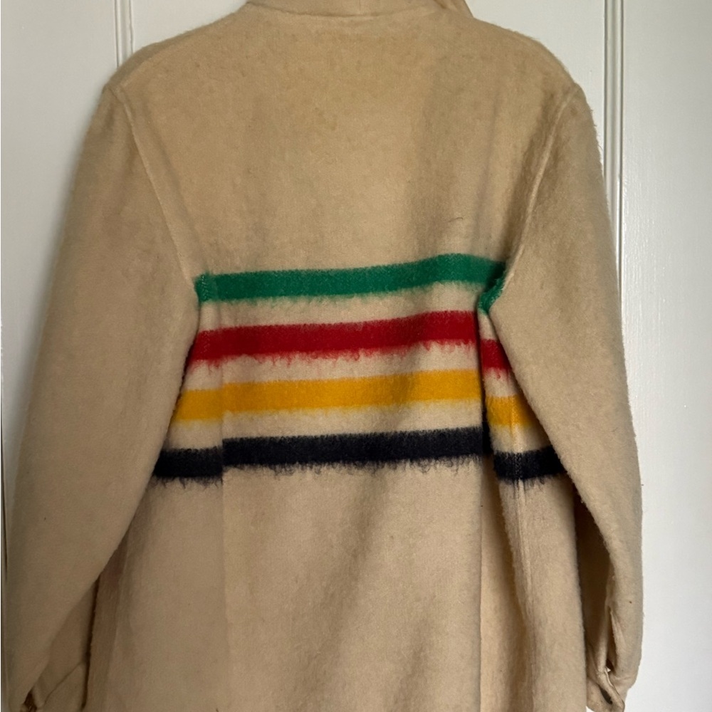VTG Hudson Bay Cream Wool Pea Coat with Multicolor Stripes - Picture 7 of 8
